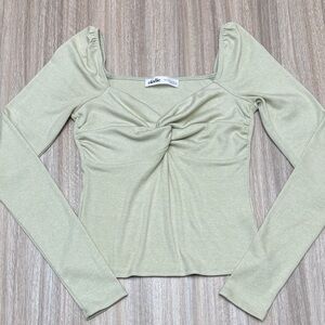 Elodie Long Sleeve Twist Front Soft Stretch Top Size X-Small light green color